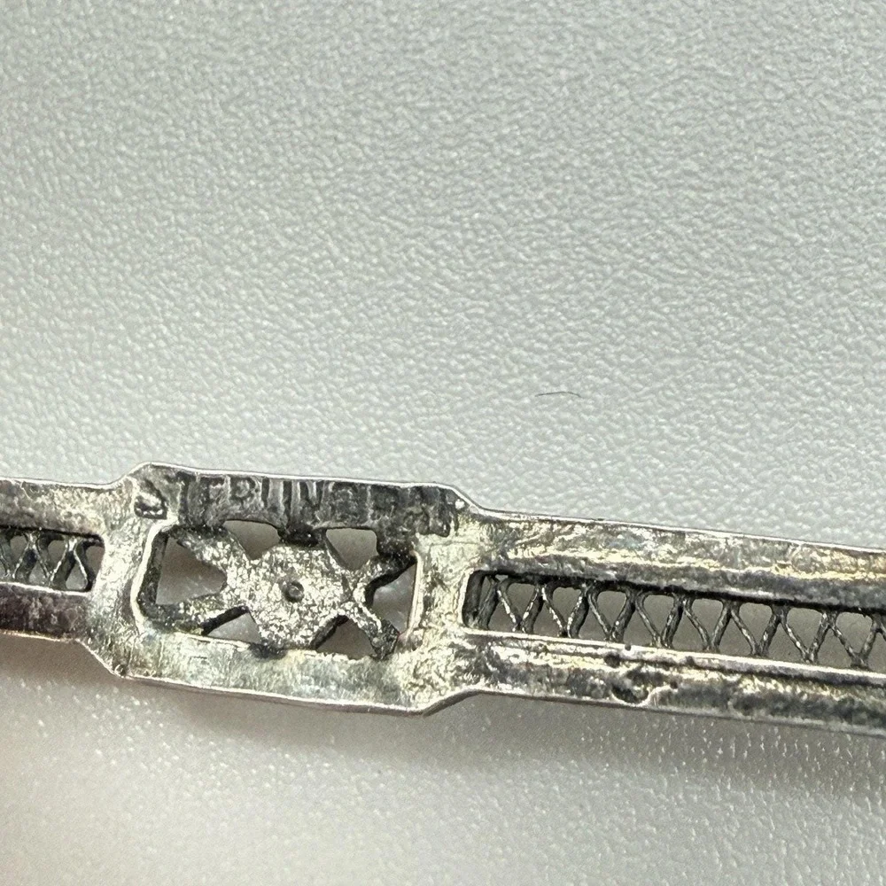 Pair of Antique Sterling Silver Filigree Bar Pin Brooches Art Deco Edwardian Pin